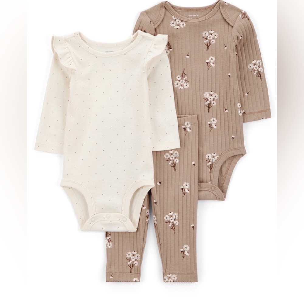 Carter’s Infant Girls 3 pc Outfit Size 18 Mon 2 Onesies & One Pair Of Pants NWT